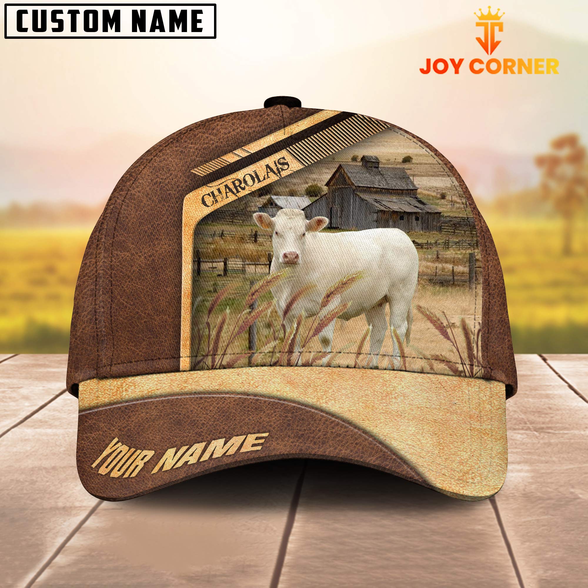 Charolais No Horn Customized Name Brown Farm Cap