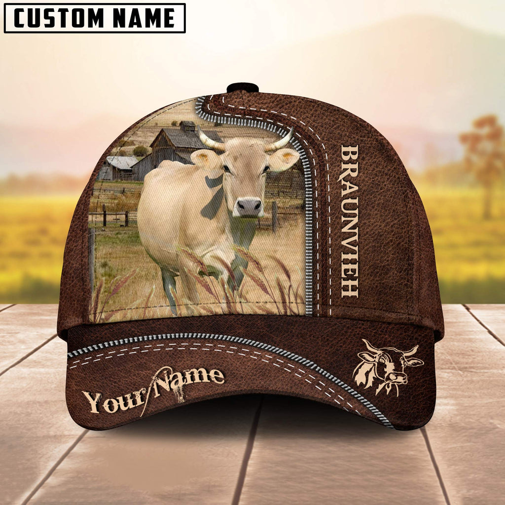 Braunvieh Customized Name Leather Pattern Cap