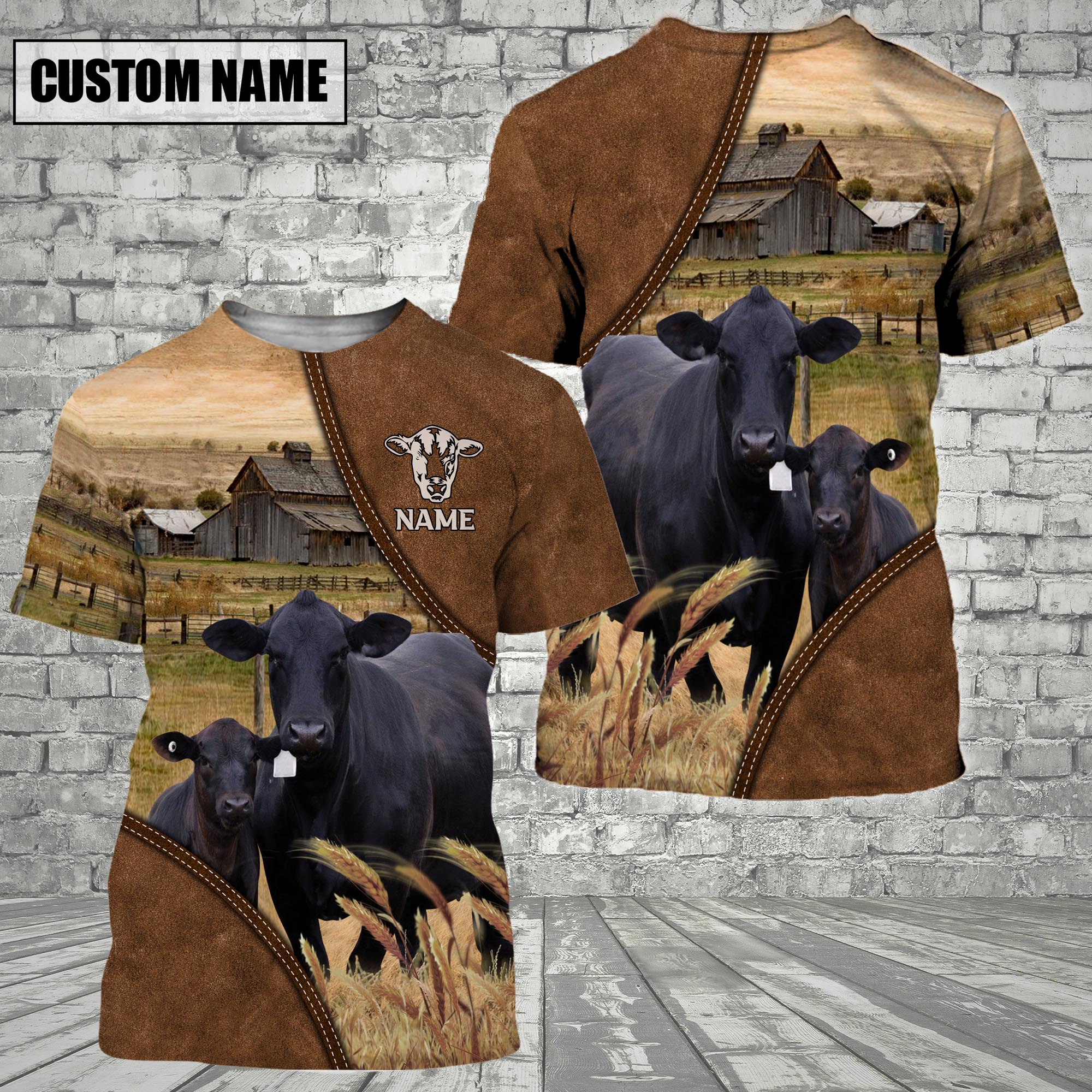 Black Angus Barn Farm Customized Name 3D T-Shirt