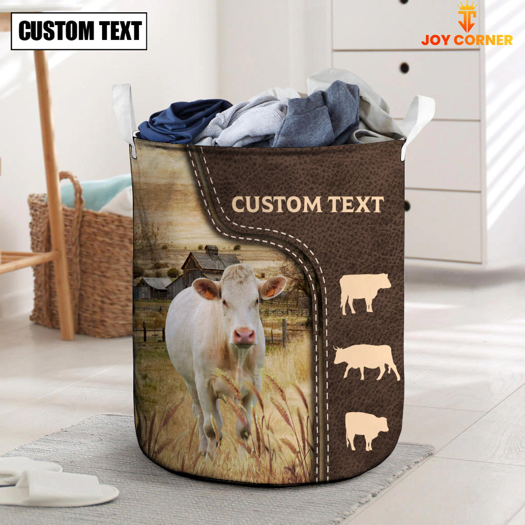 Charolais Custom Name Leather Pattern Laundry Basket