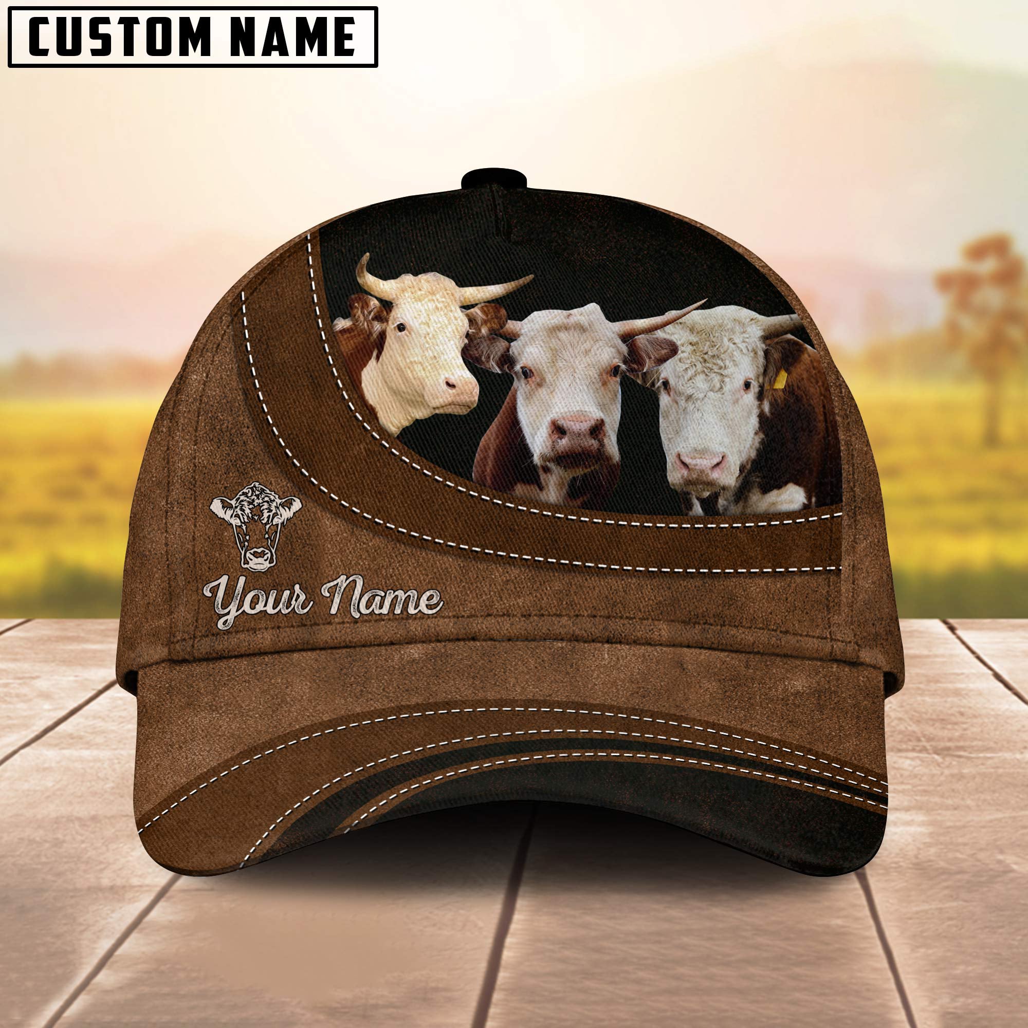 Horn Hereford Happiness Customized Name Cap