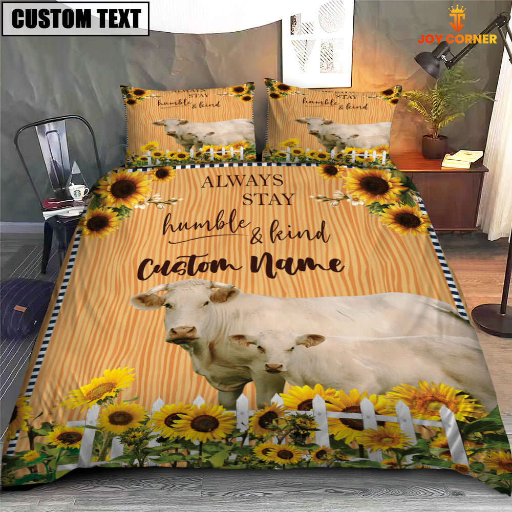 Charolais Stay Humble And Kind Custom Name Bedding Set