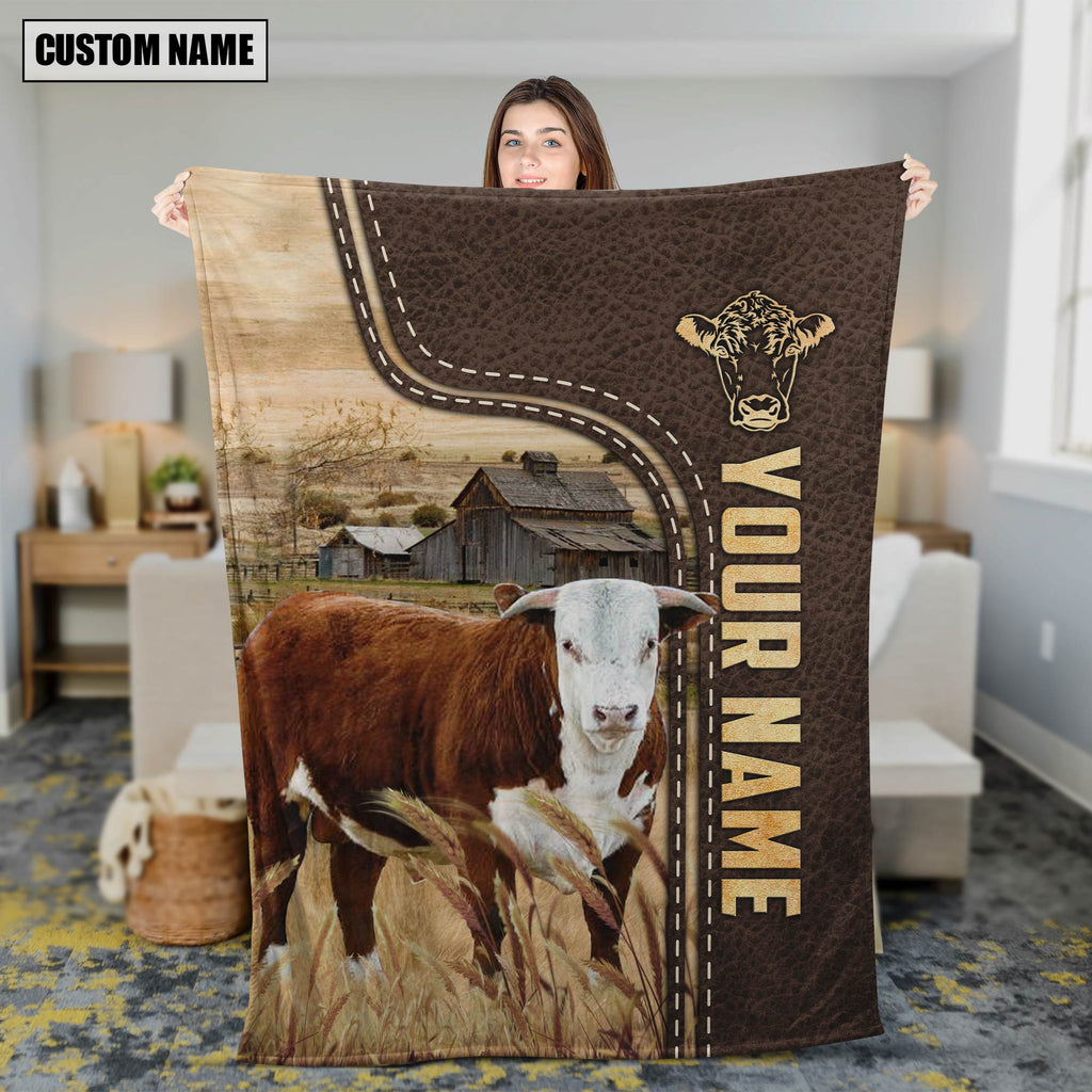 Personalized Name Horn Hereford Leather Pattern Blanket