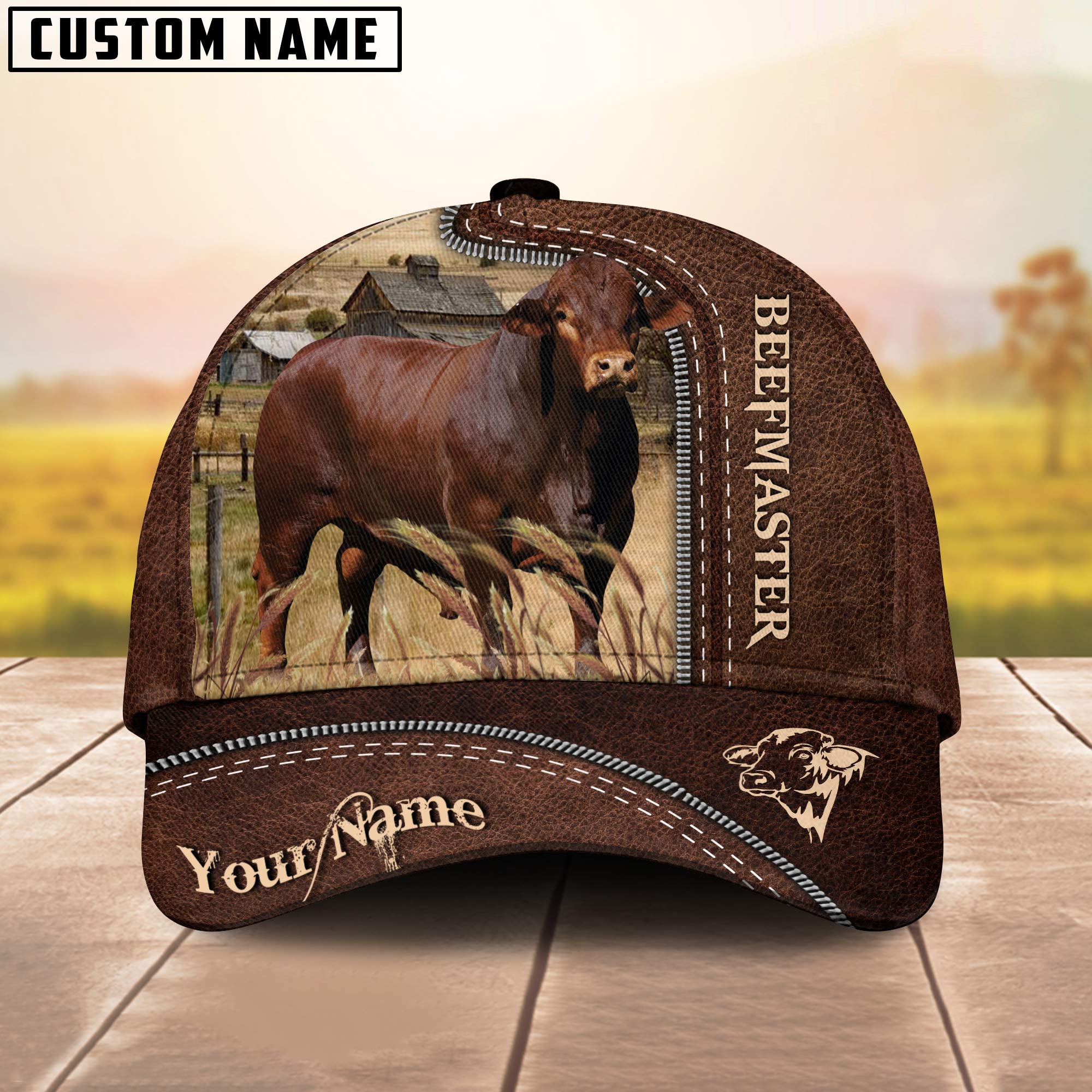 Beefmaster Customized Name Leather Pattern Cap