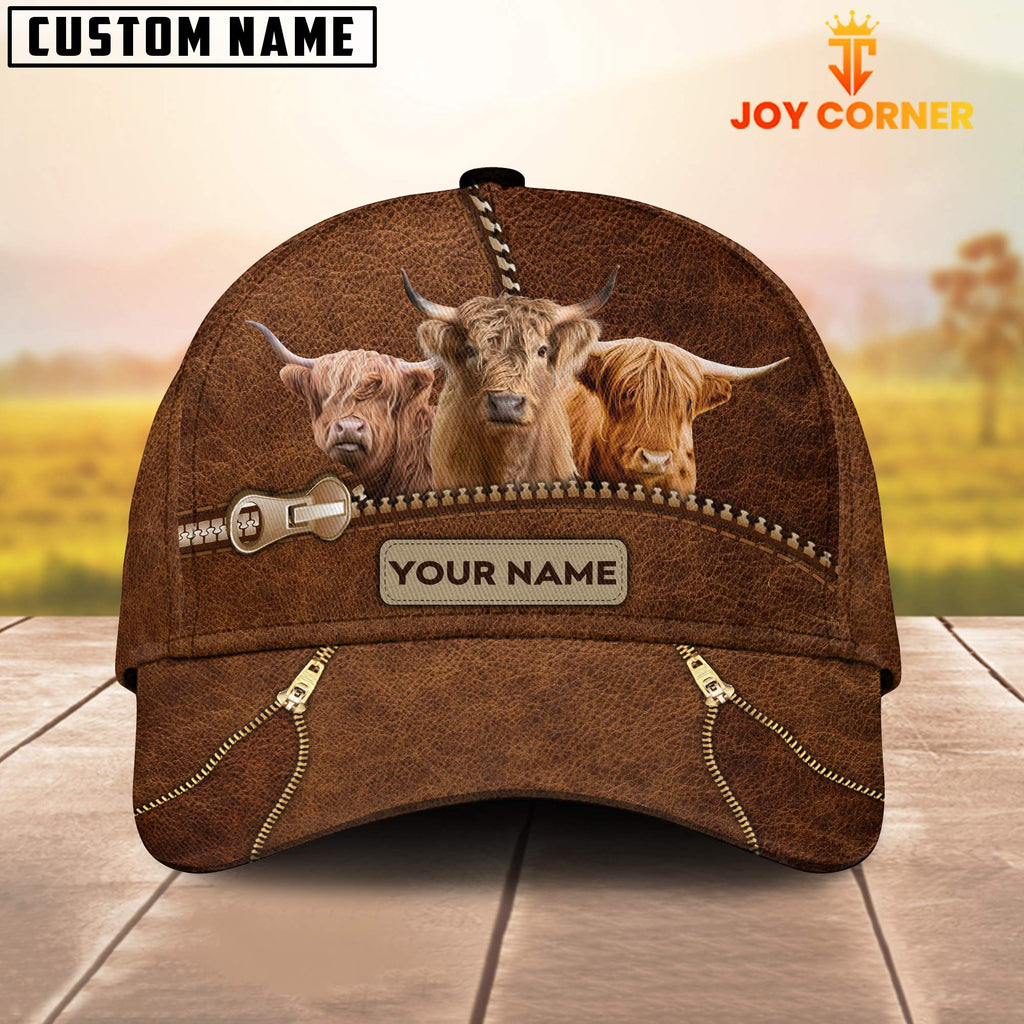 Highland Cattle Zipper Pattern Customized Name Cap