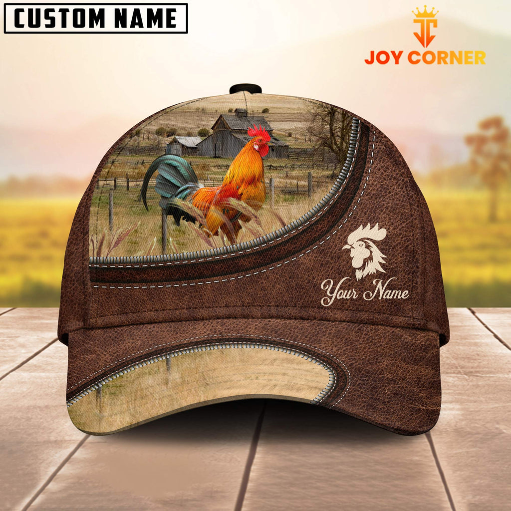 Rooster Chicken On The Farm Customized Name Leather Pattern Cap