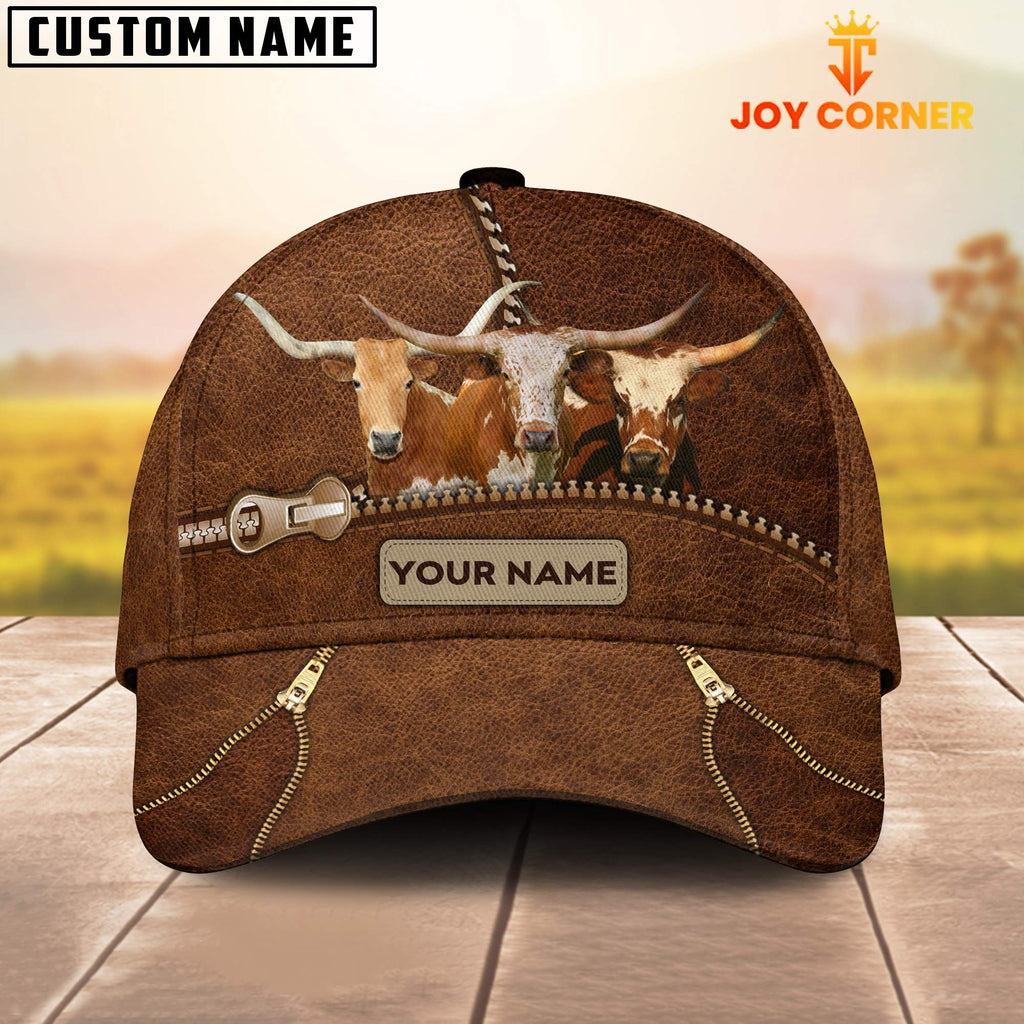 Texas Longhorn Cattle Zipper Pattern Customized Name Cap