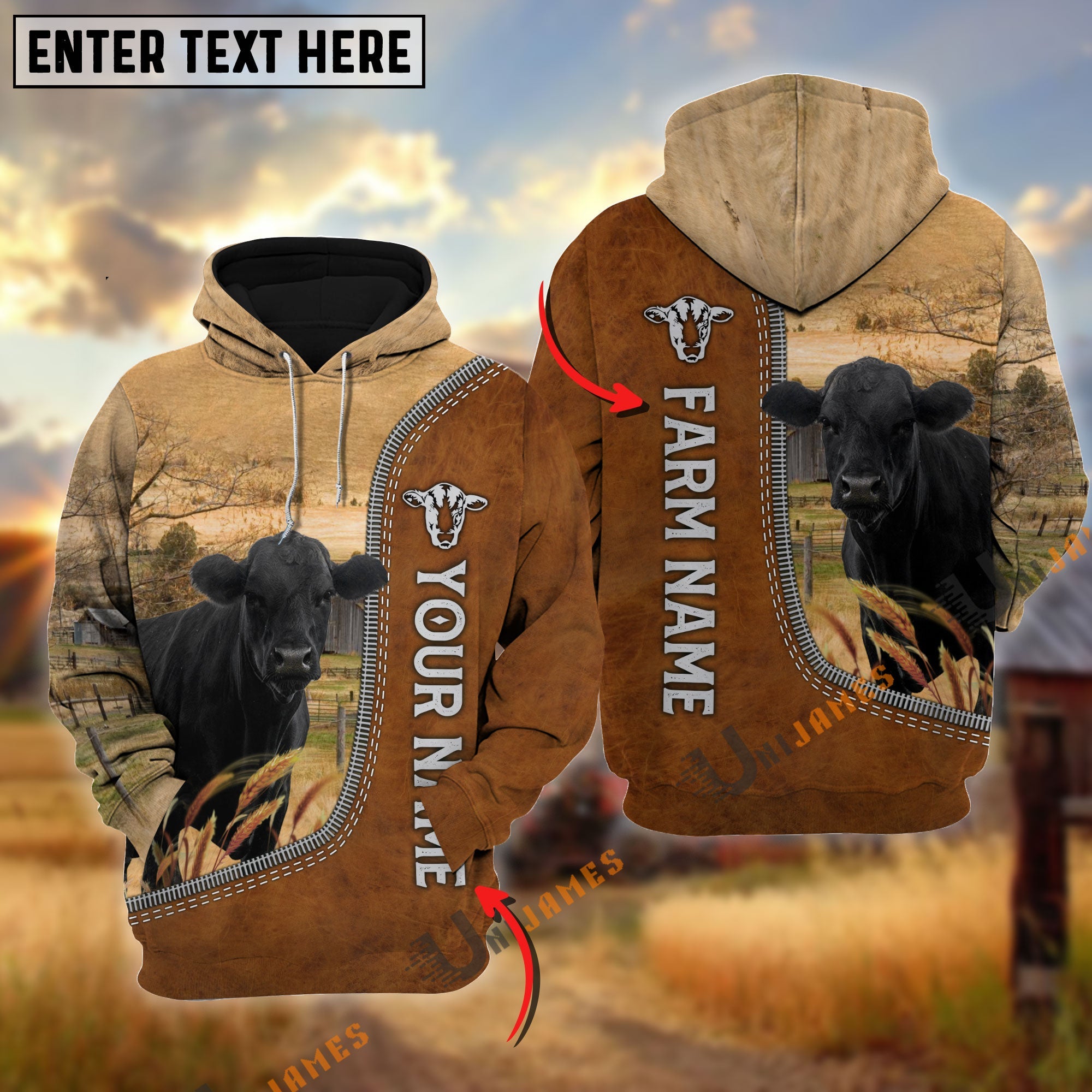 Black Angus Farming Happiness Personalized Name 3D Hoodie