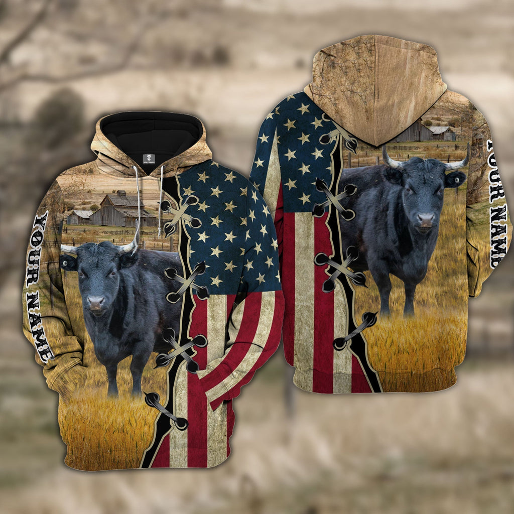 Custom Name Dexter Cattle American Flag 3D Shirt