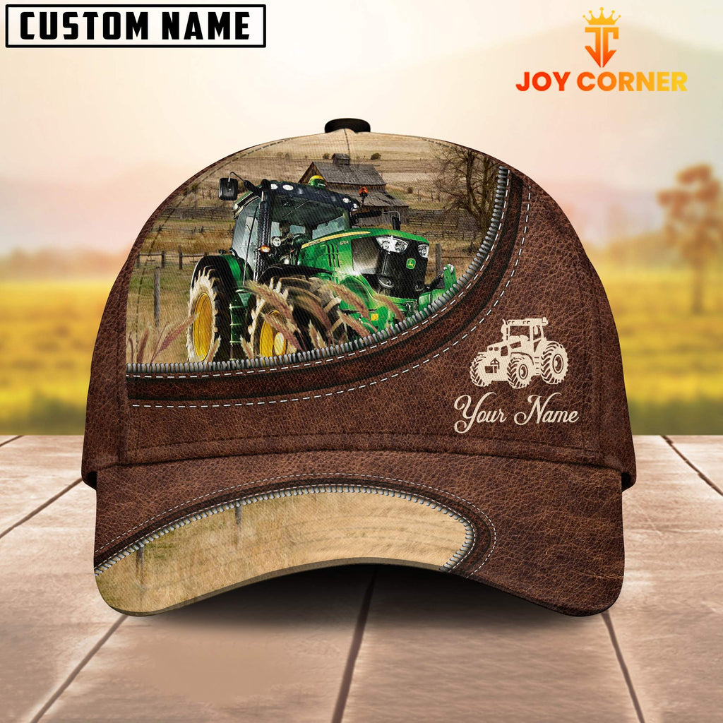 Tractor On The Farm Customized Name Leather Pattern Cap