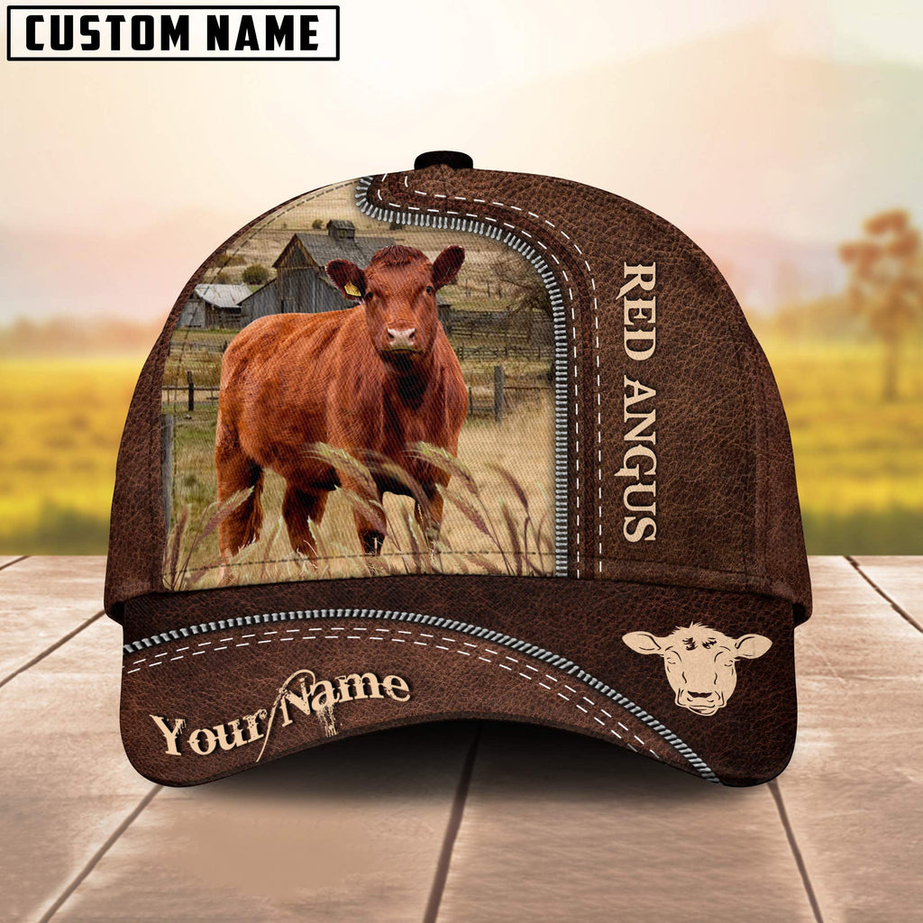 Red Angus Customized Name Leather Pattern Cap