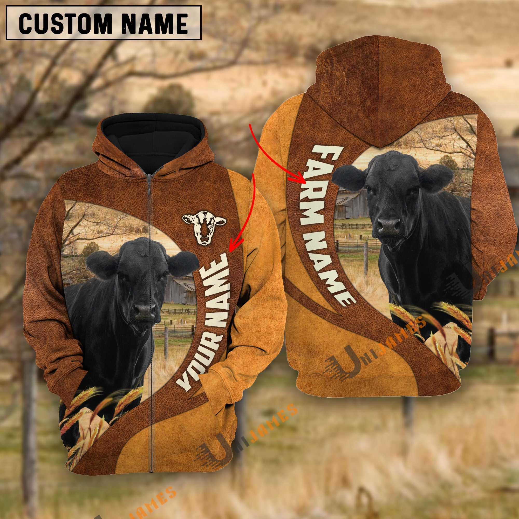 Black Angus Farming Life Personalized Name 3D Hoodie
