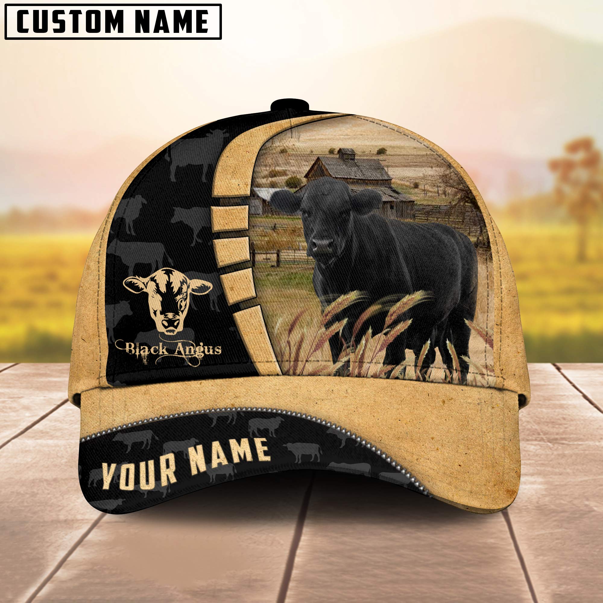 Custom Name Black Angus Cattle 3D Cap