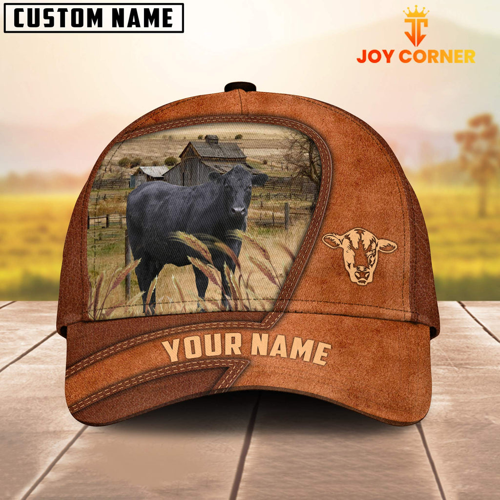 Black Angus Customized Name Brown Leather Pattern Cap