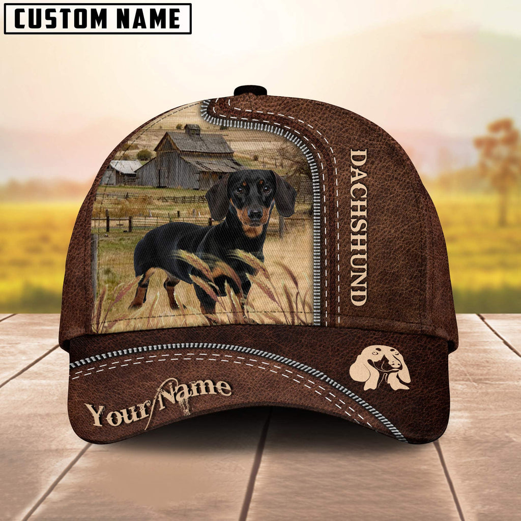 Dachshund Customized Name Leather Pattern Cap