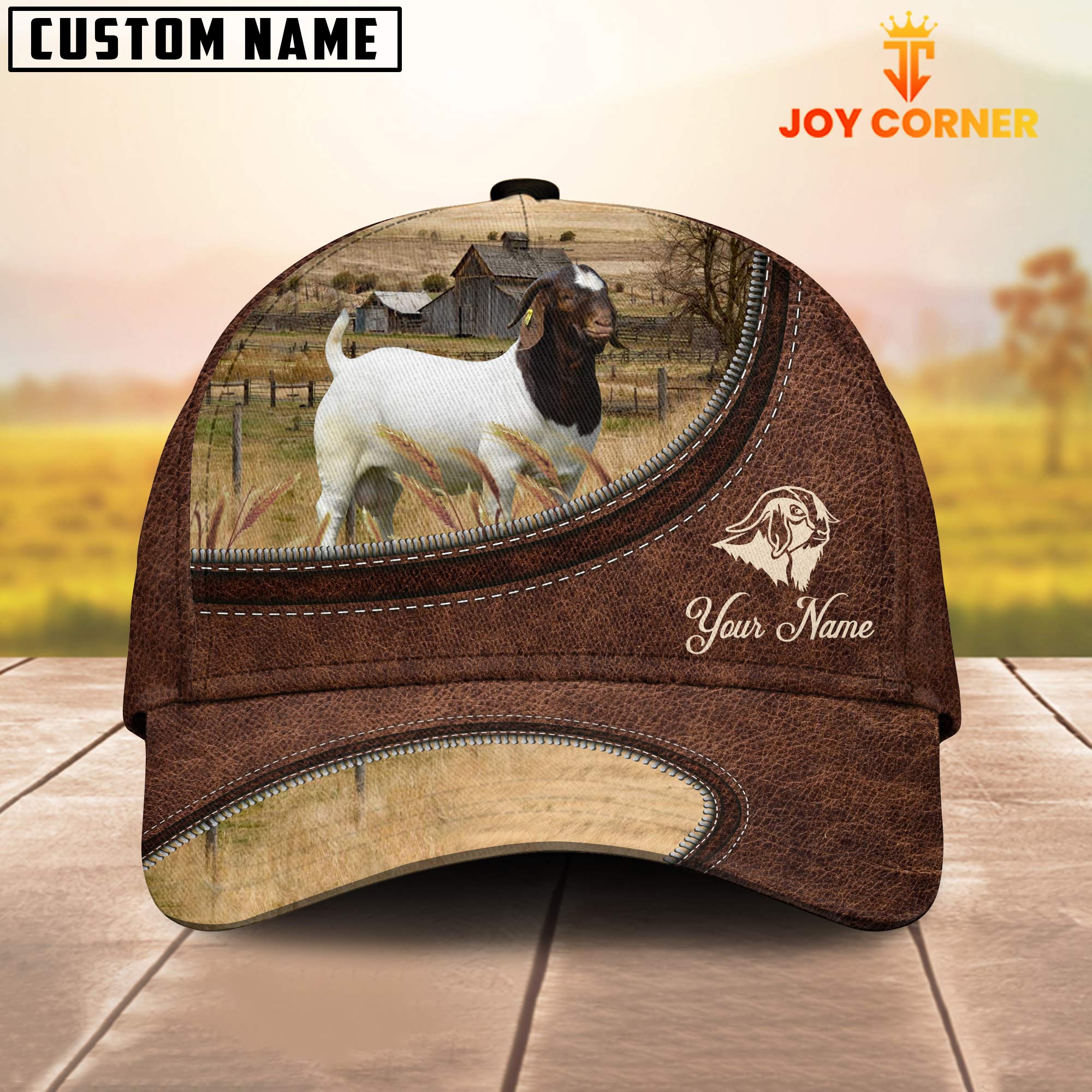 Boer Goat On The Farm Customized Name Leather Pattern Cap