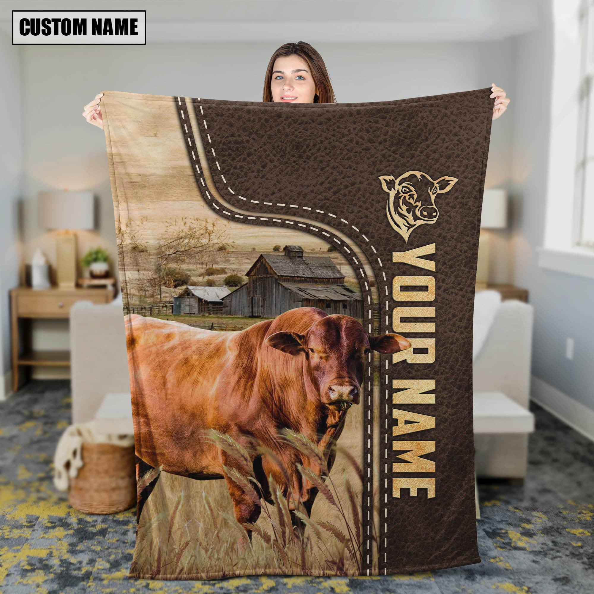 Personalized Name Santa Gertrudis Cattle Leather Pattern Blanket