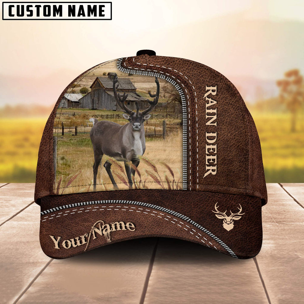 Rain Deer Customized Name Leather Pattern Cap