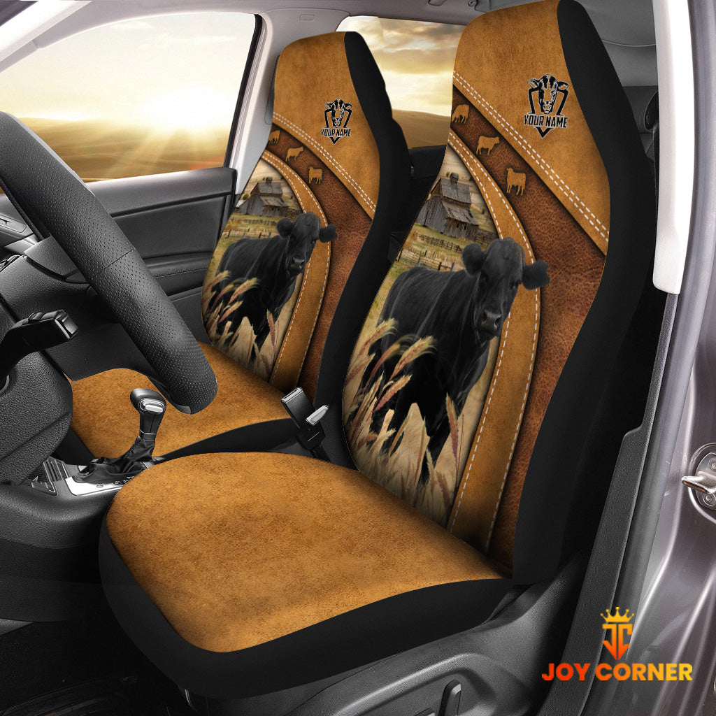 Black Angus Pattern Customized Name 3D Car Seat Cover Set (2PCS)