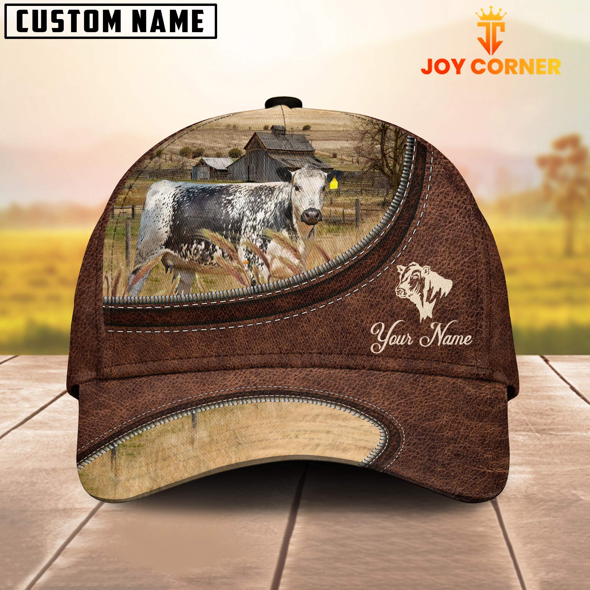 Speckled Park On The Farm Customized Name Leather Pattern Cap