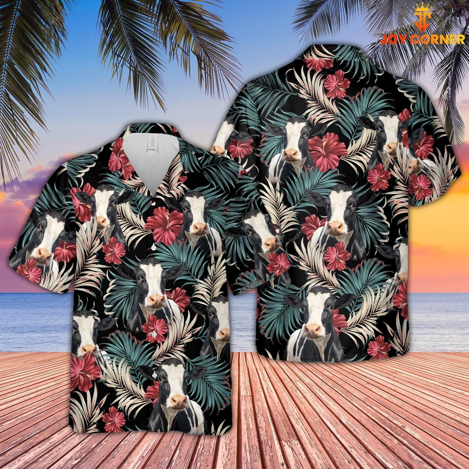 Holstein Dark Red Flowers Pattern Hawaiian Shirt