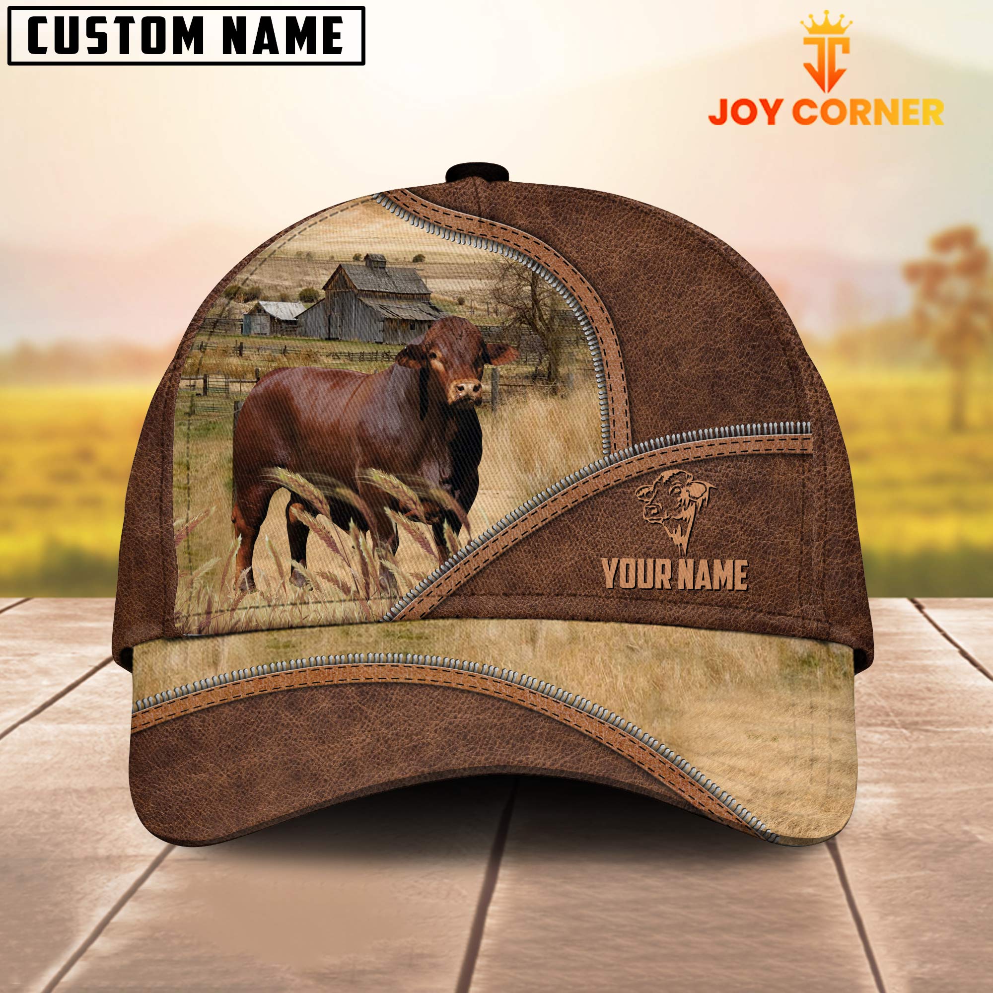 Beefmaster Zipper Leather Pattern Customized Name Cap