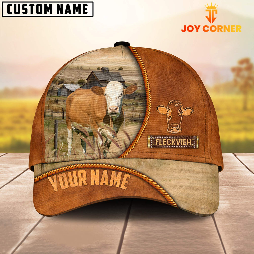 Custom Name Fleckvieh Leather Pattern Cap