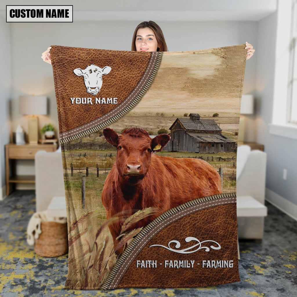 Personalized Name Red Angus Faith Family Farming Blanket