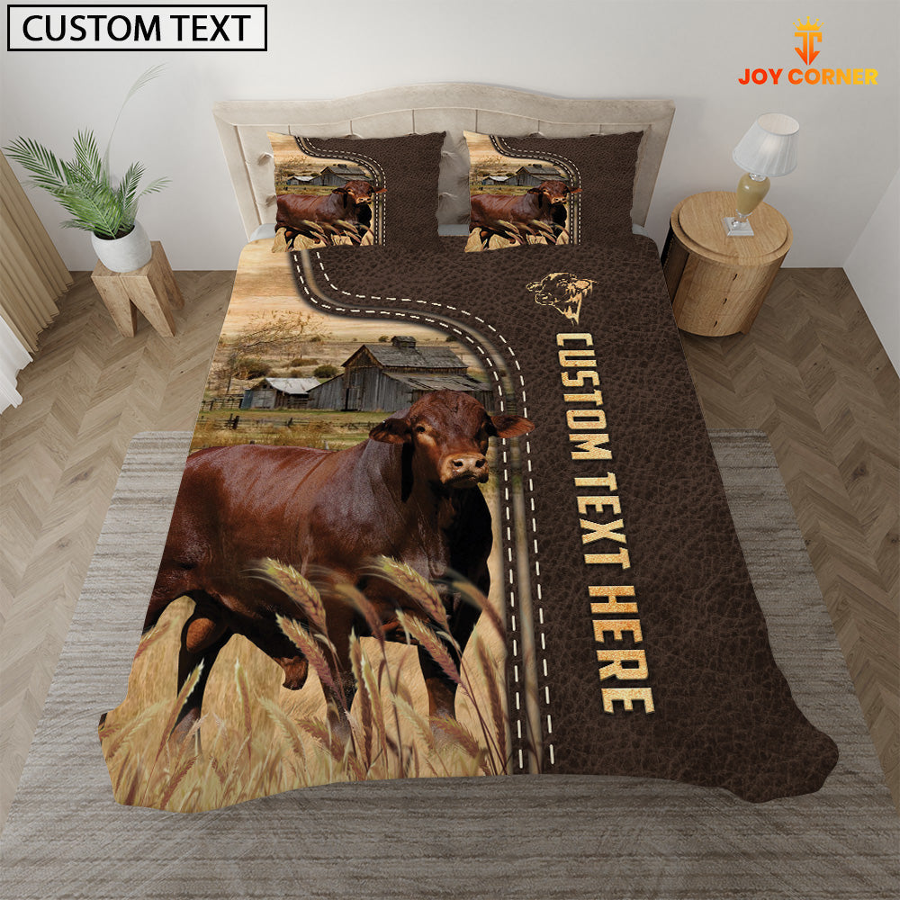 Beefmaster Custom Text Leather Pattern Bedding Set