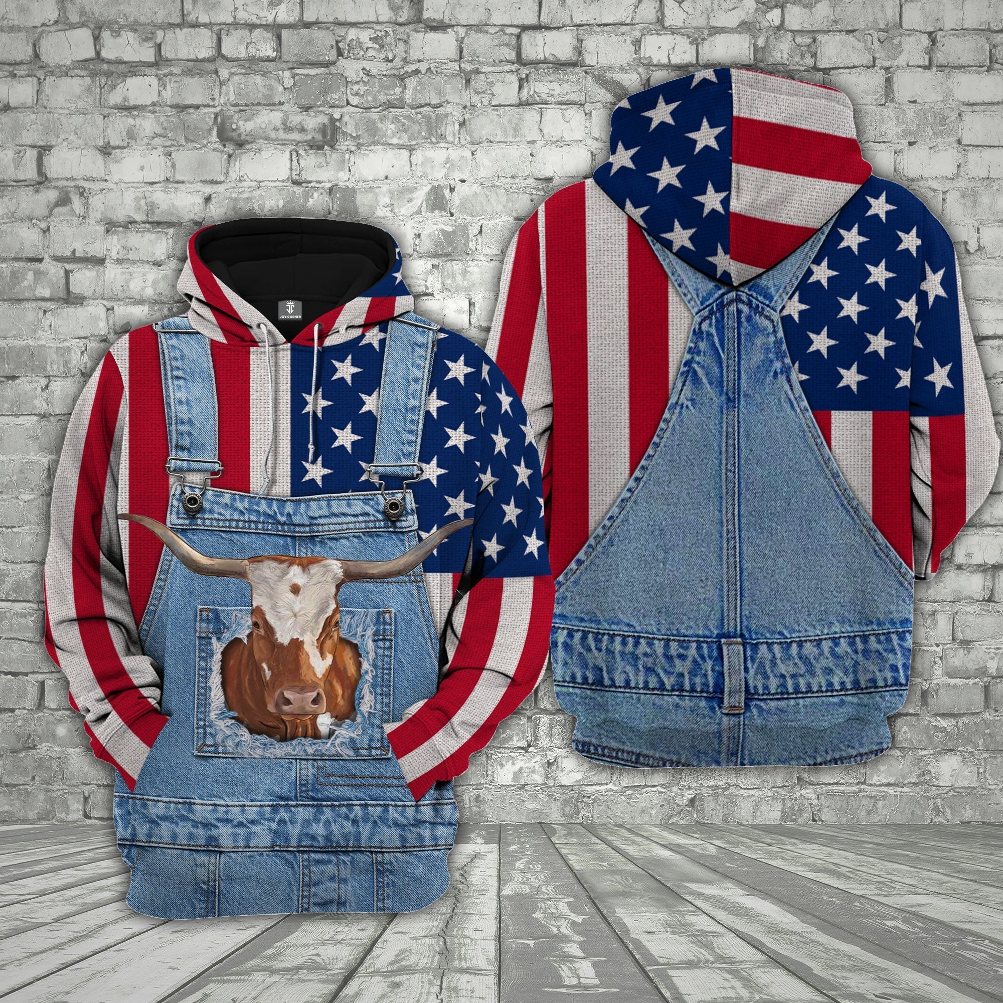 Texas Longhorn Cattle US Flag Farm Personalized 3D Hoodie