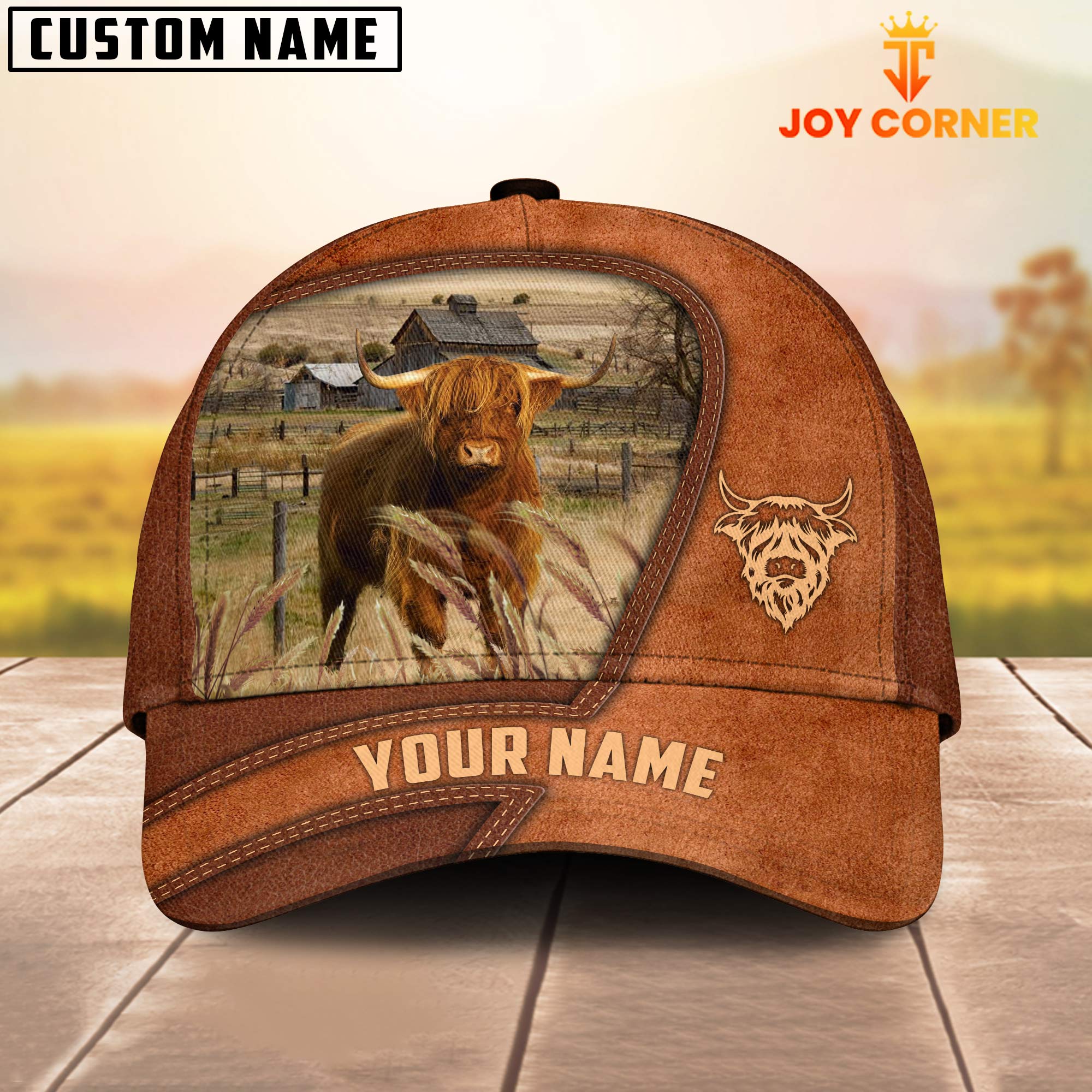 Highland Customized Name Brown Leather Pattern Cap