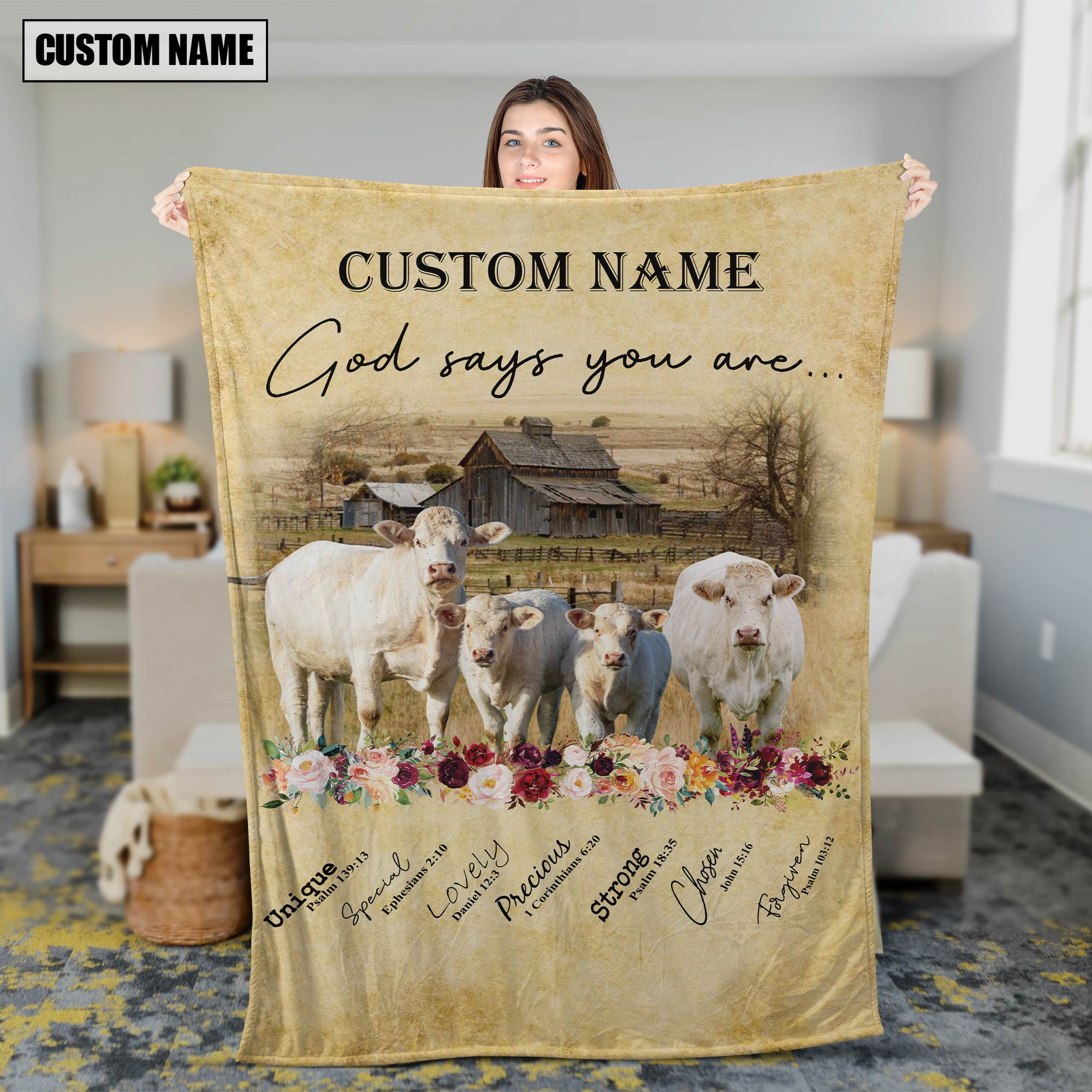 God Says You Are - Personalized Name Charolais Blanket