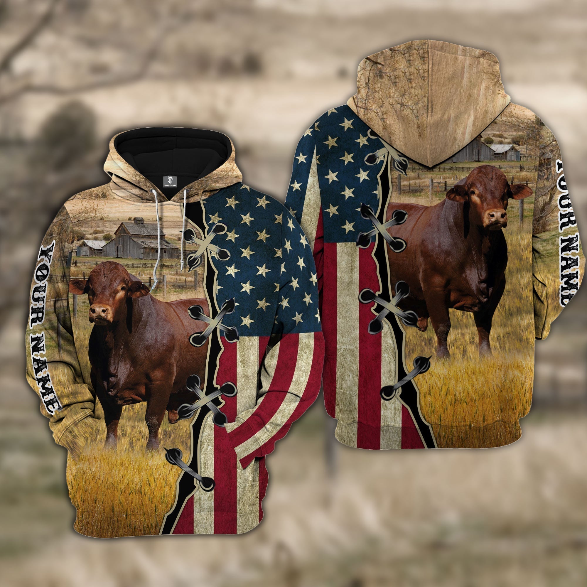 Custom Name Beefmaster Cattle American Flag 3D Shirt