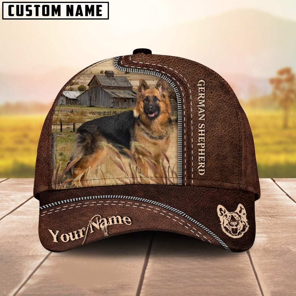 German Shepherd Customized Name Leather Pattern Cap