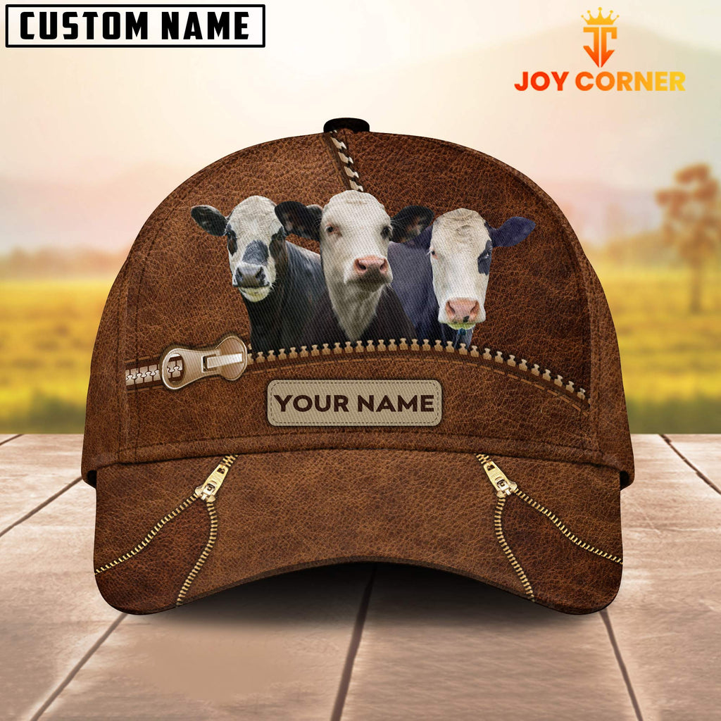 Black Baldy Cattle Zipper Pattern Customized Name Cap