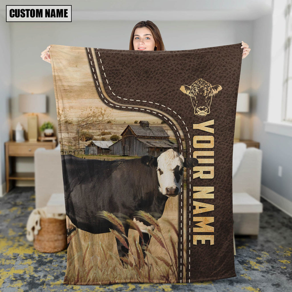 Personalized Name Black Hereford Leather Pattern Blanket