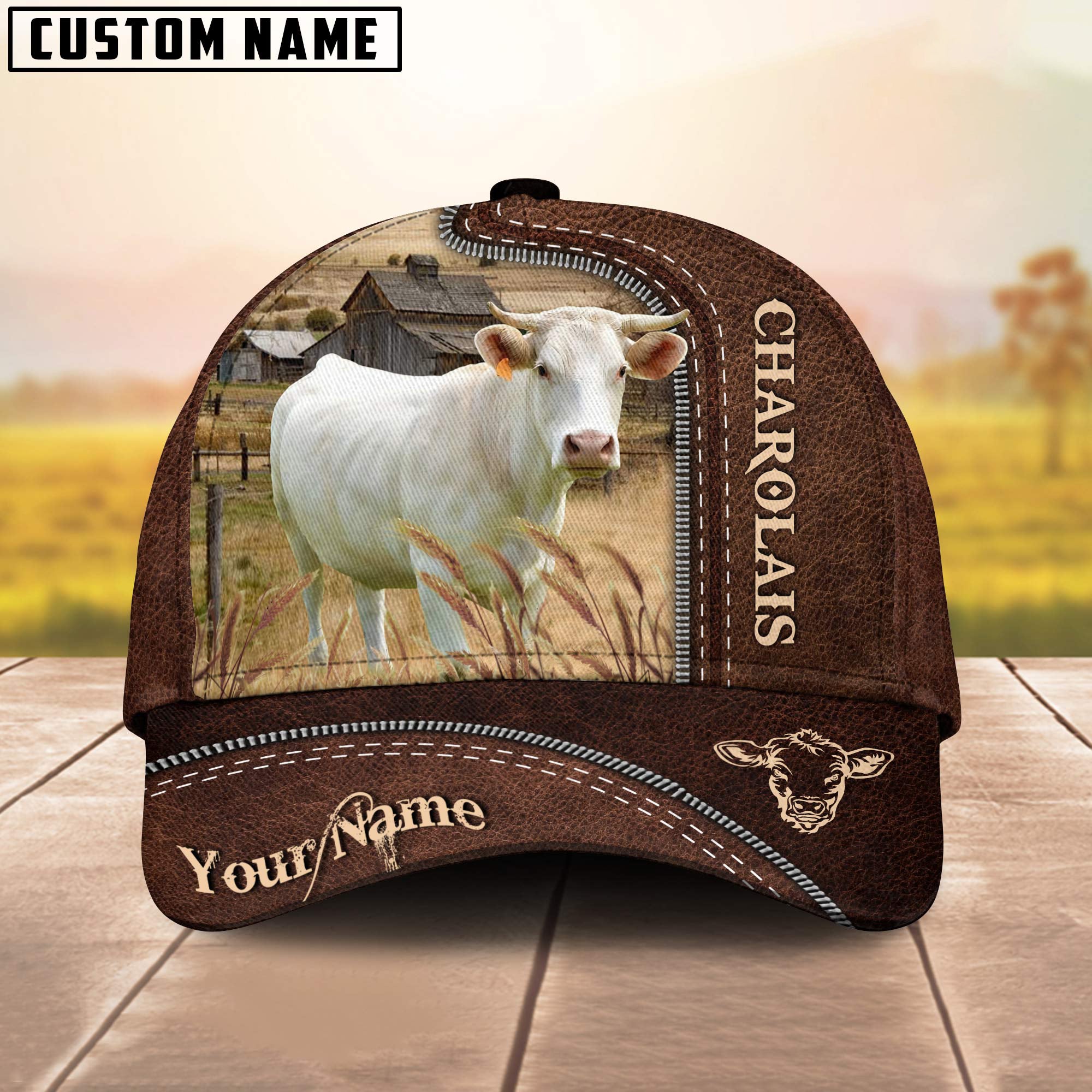 Charolais Customized Name Leather Pattern Cap