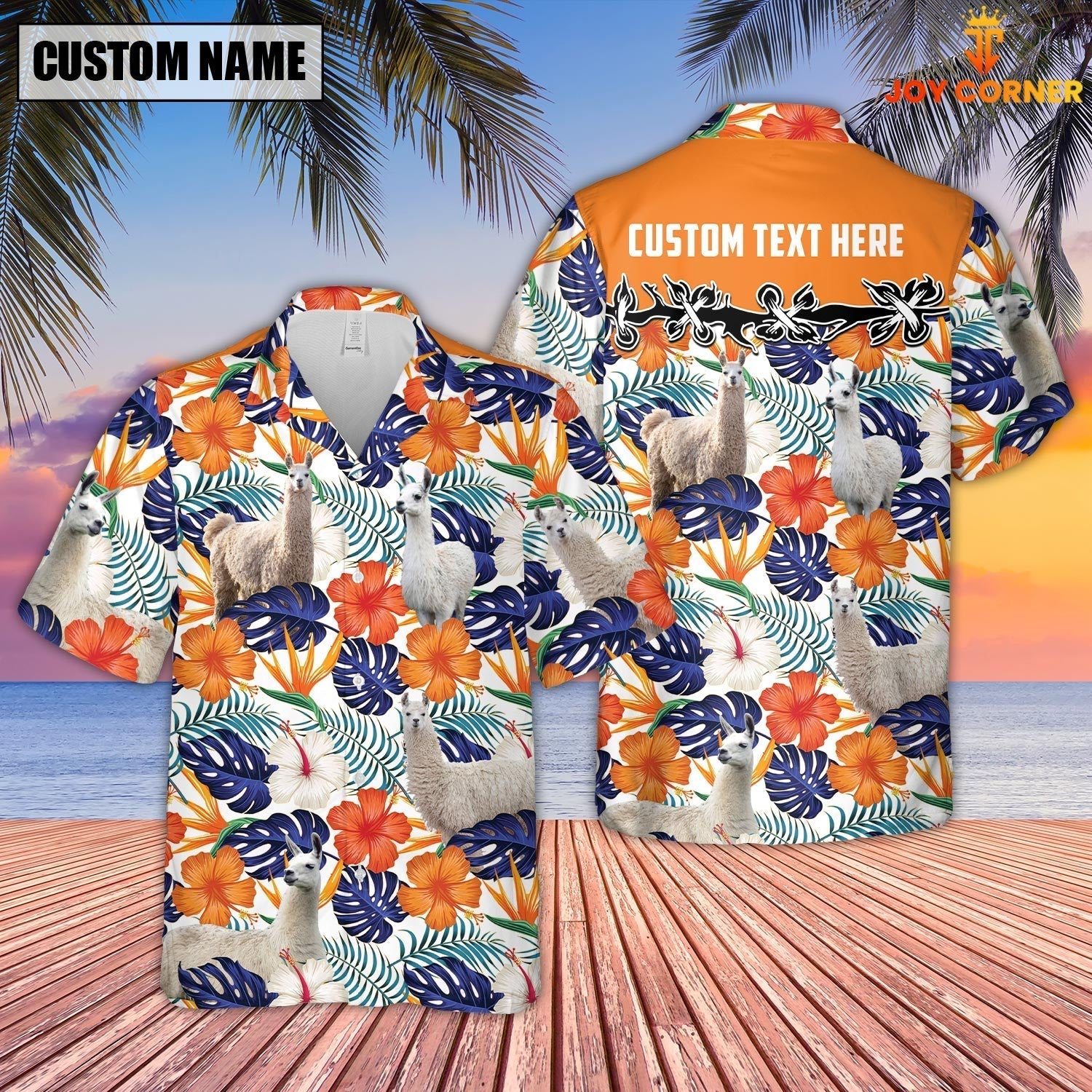 Unique Llama Hibiscus Blue Floral Custom Name 3D Hawaiian Shirt