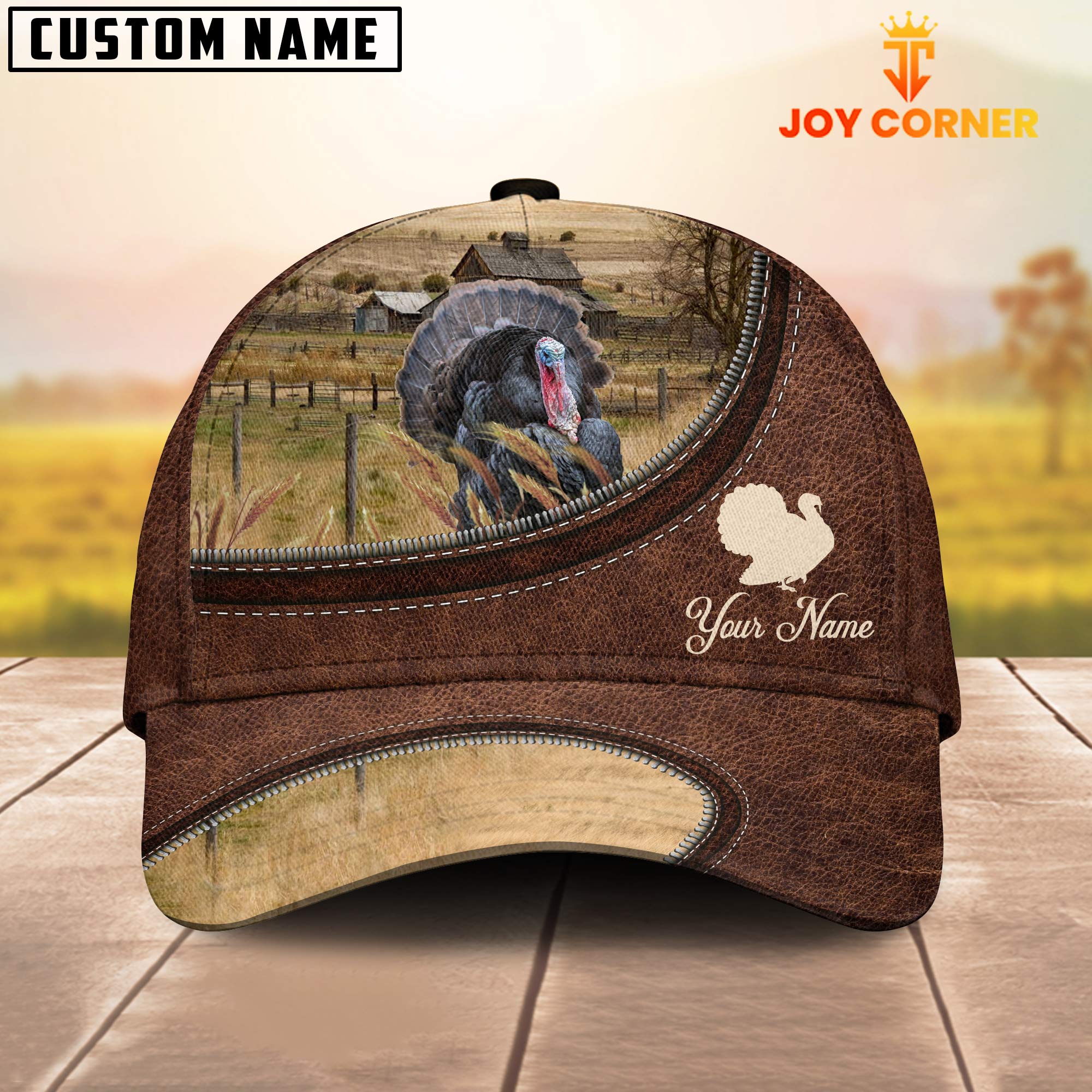 Turkey On The Farm Customized Name Leather Pattern Cap