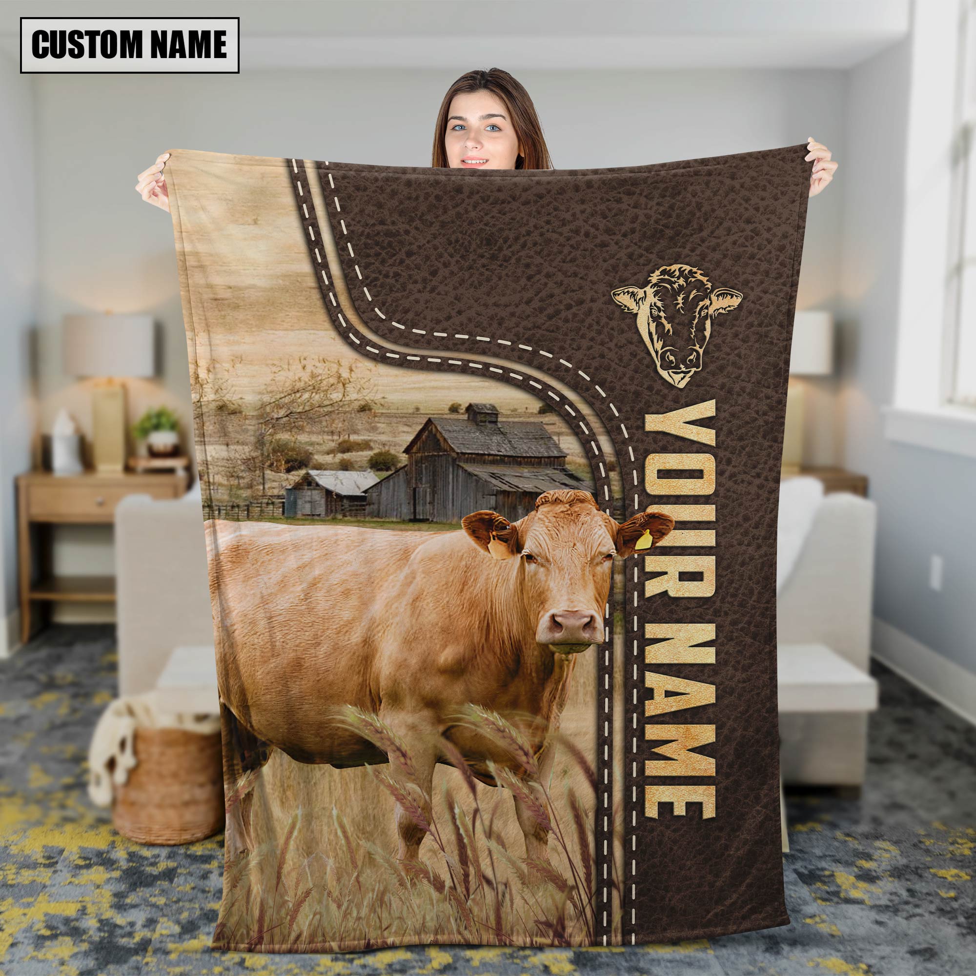 Personalized Name Limousin Leather Pattern Blanket