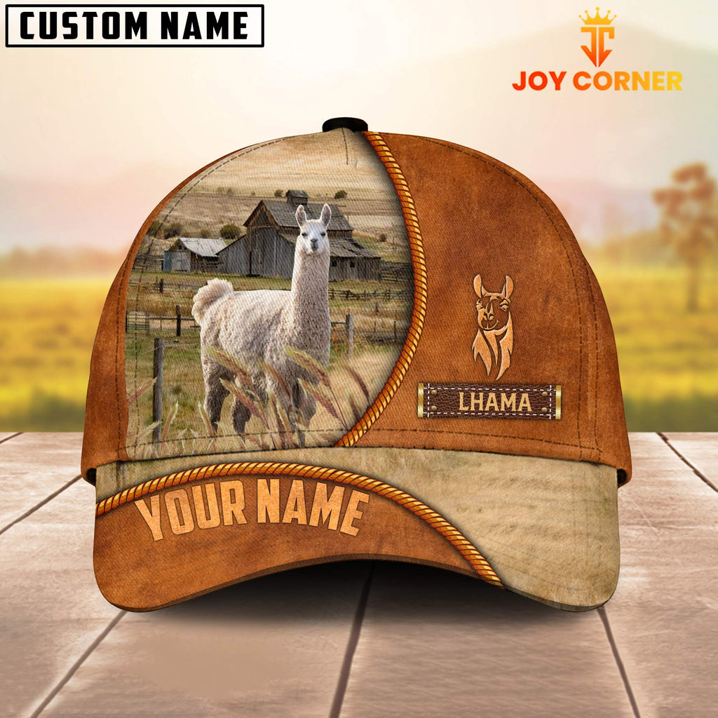 Custom Name Lhama Leather Pattern Cap