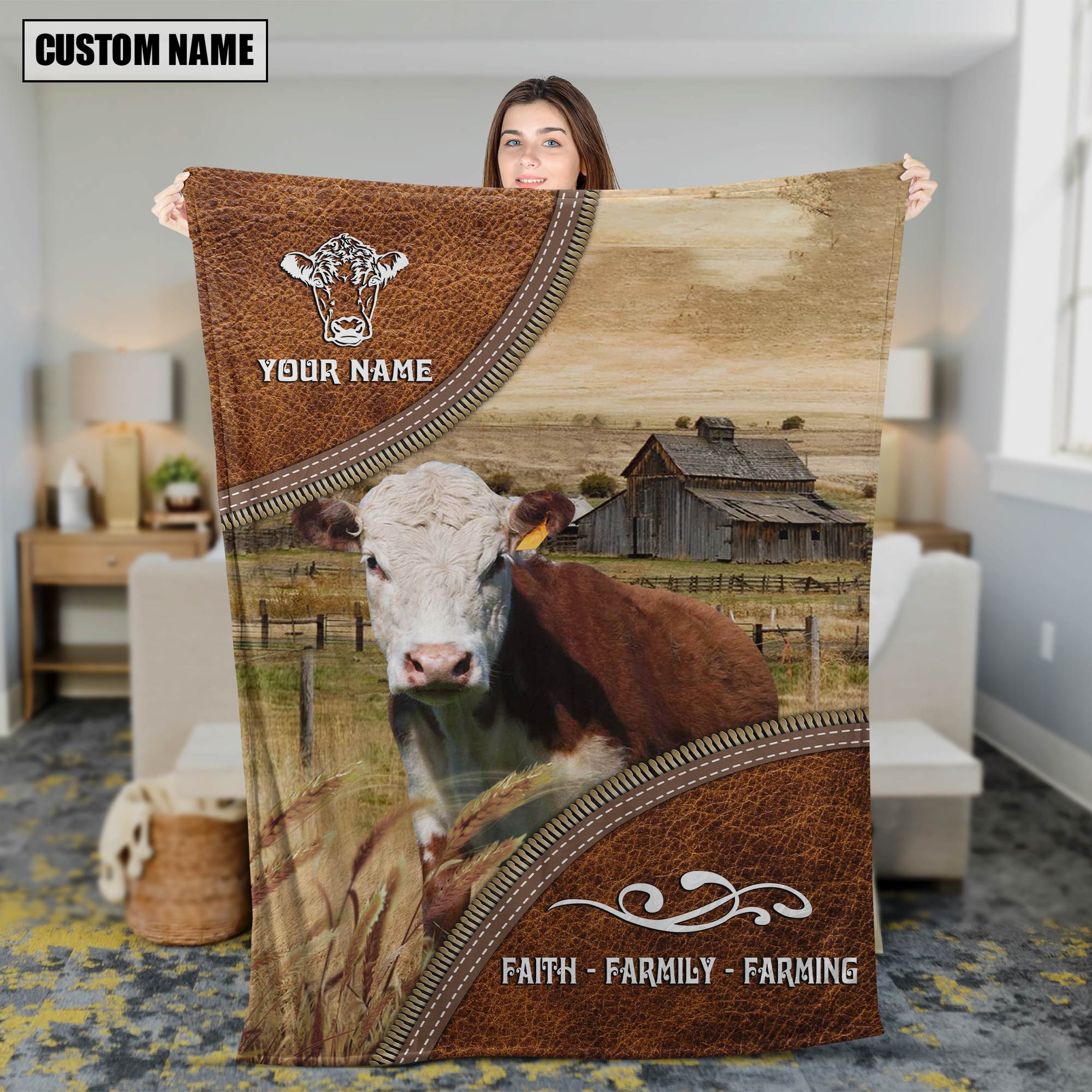 Personalized Name Hereford. Faith Family Farming Blanket