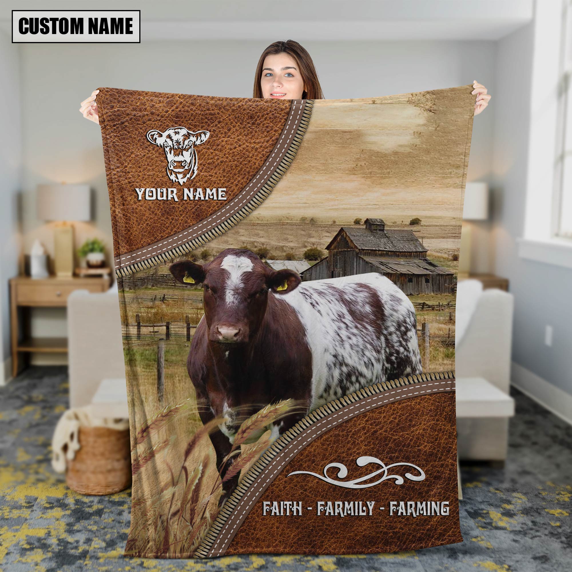 Personalized Name Shorthorn Faith Family Farming Blanket