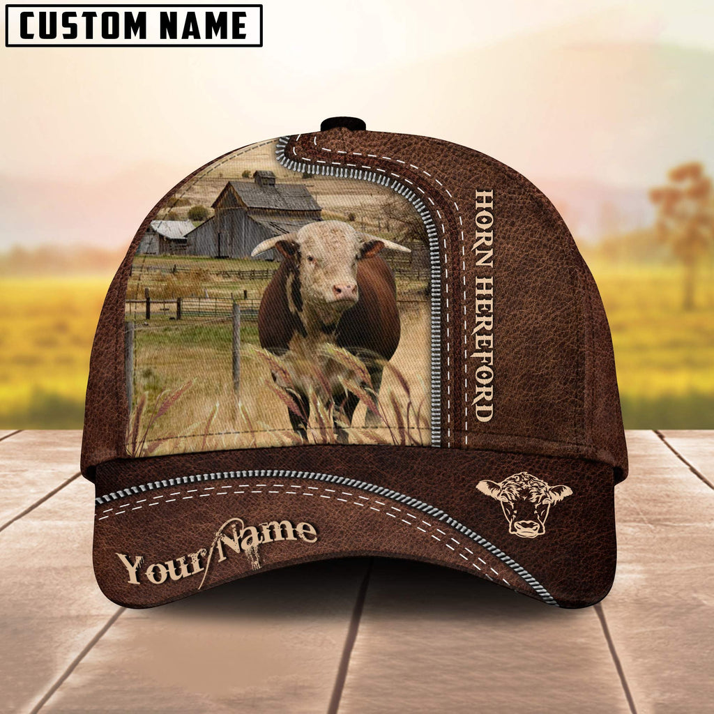 Horn Hereford Customized Name Leather Pattern Cap