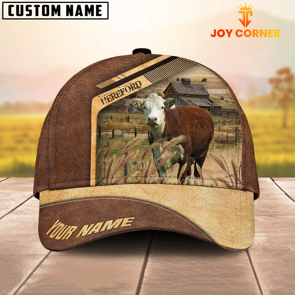 Hereford Cattle Customized Name Brown Farm Cap