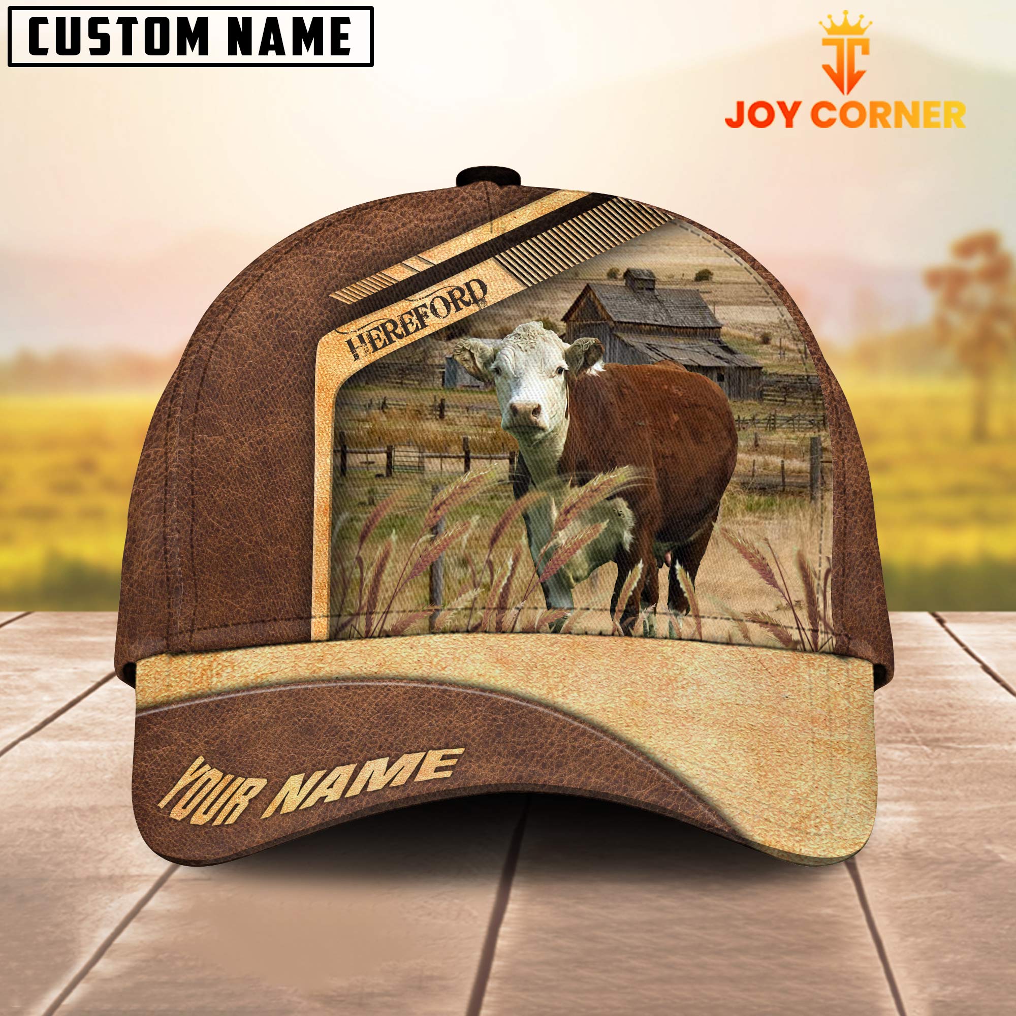 Hereford Cattle Customized Name Brown Farm Cap