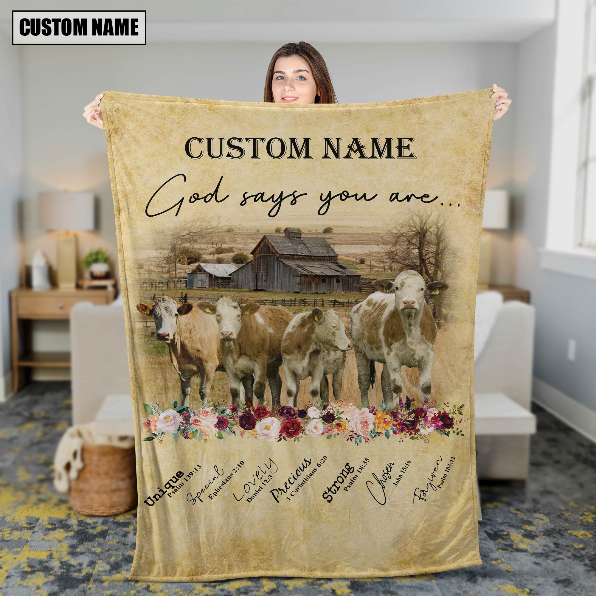 God Says You Are - Personalized Name Fleckvieh Blanket