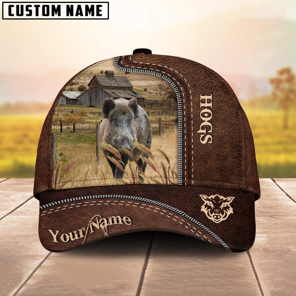 Hogs Customized Name Leather Pattern Cap