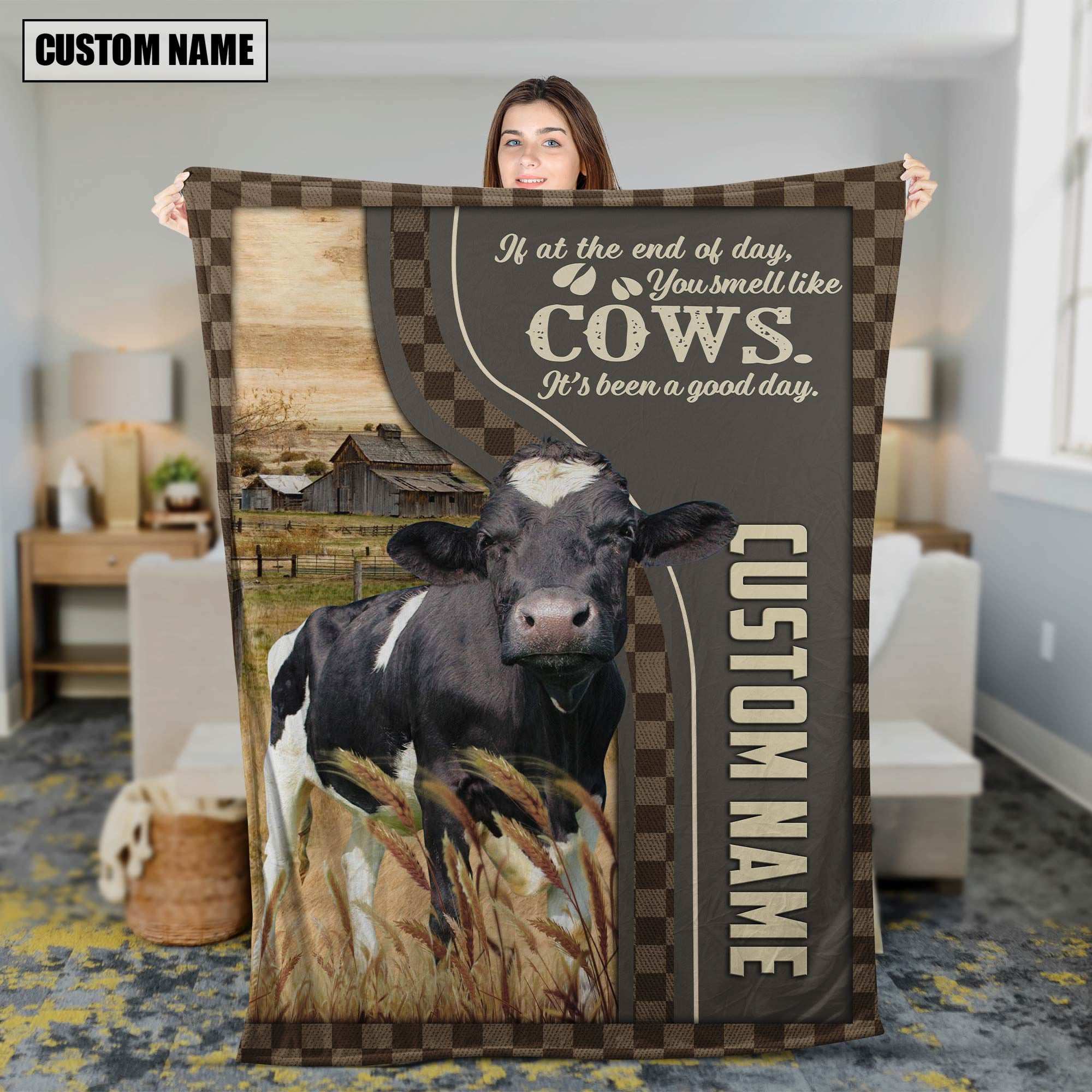 Personalized Name Holstein A Good Day Blanket