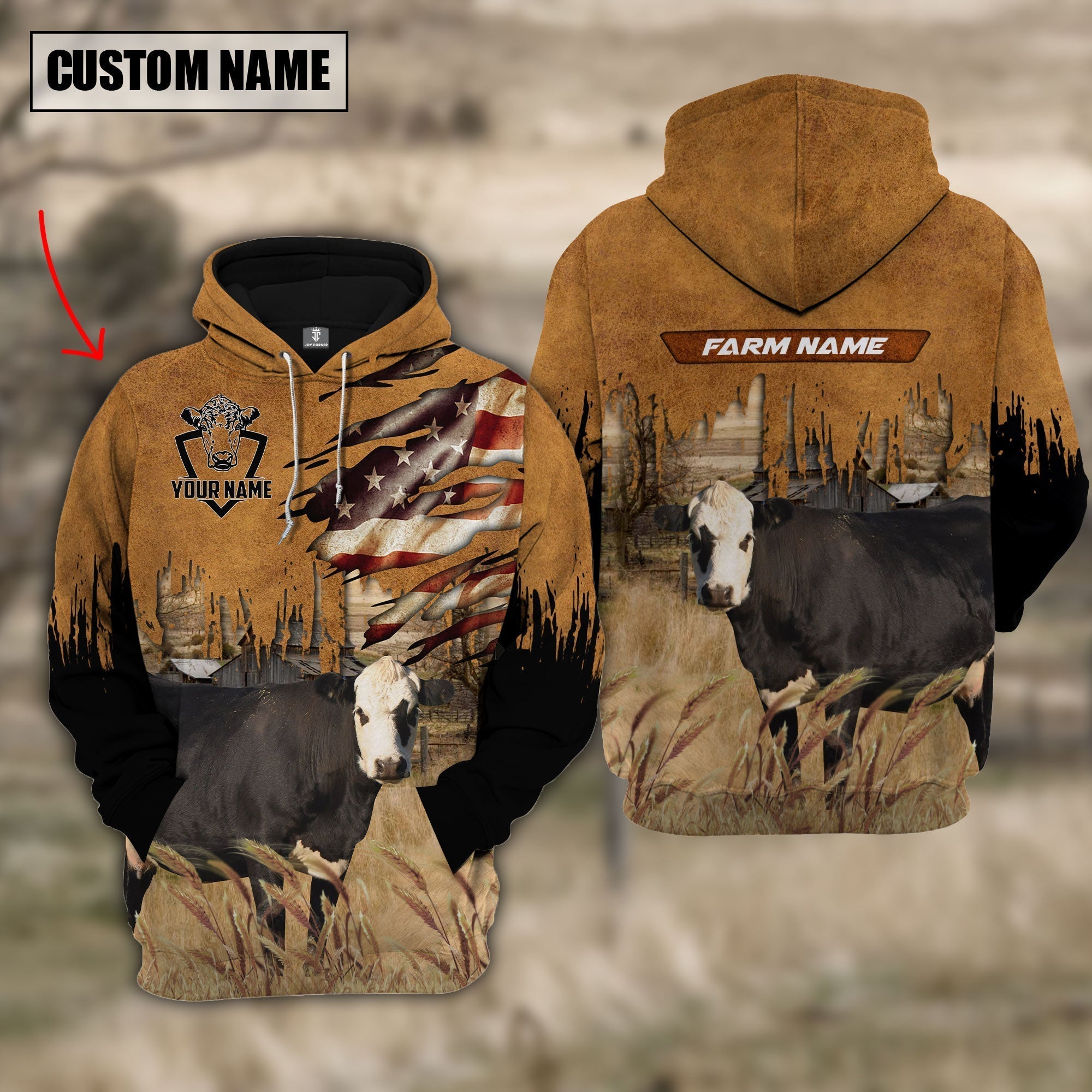 Black hereford Custom Name US FLAG Pattern Hoodie